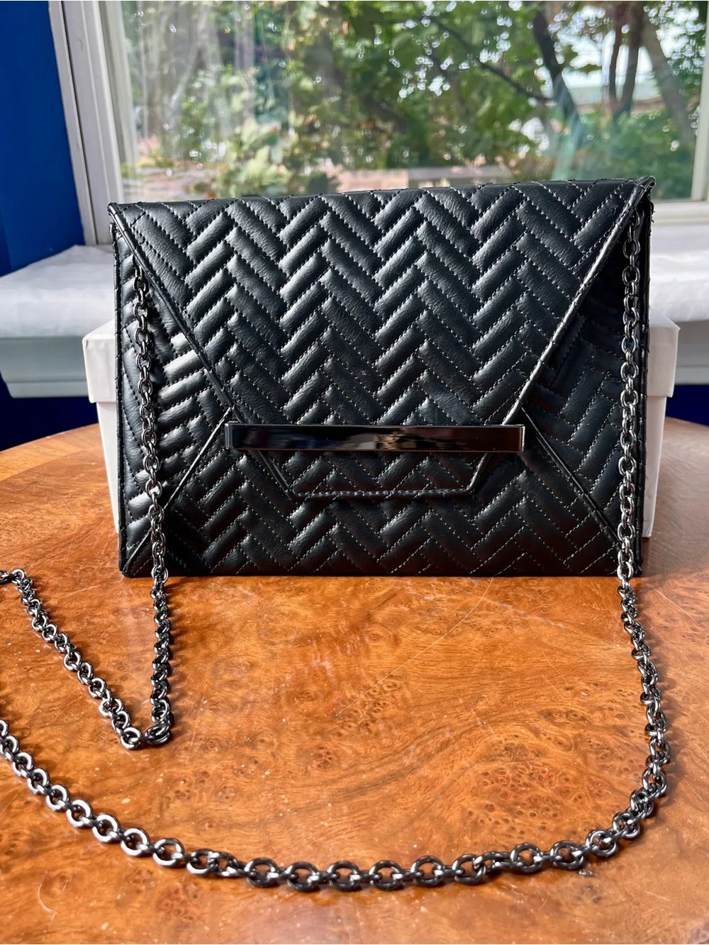 Mossimo Quilted Envelope Clutch with Detachable Chain Strap - Black & Gunmetal
